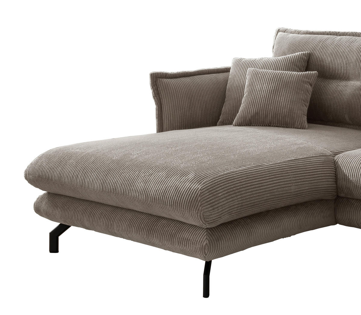 ECKSOFA Graubraun Cord  - Graubraun/Schwarz, MODERN, Textil/Metall (180/255cm) - Livetastic