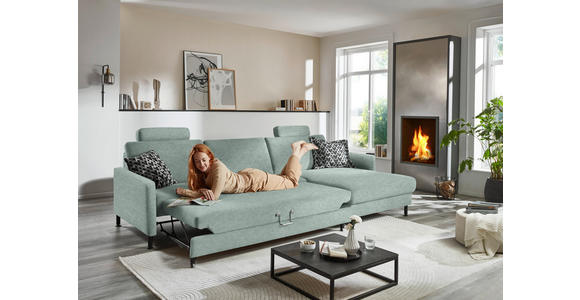 ECKSOFA  in Chenille, Flachgewebe Mintgrün  316/175 cm  - Schwarz/Mintgrün, Design, Textil/Metall (316/175cm) - Dieter Knoll