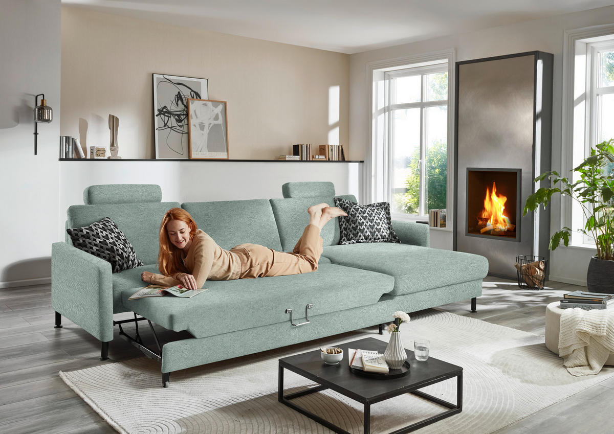 ECKSOFA Chenille, Flachgewebe Mintgrün  - Schwarz/Mintgrün, Design, Textil/Metall (316/175cm) - Dieter Knoll