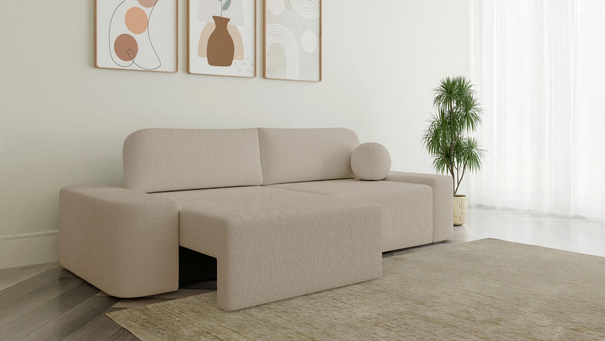 SCHLAFSOFA Bouclé Sandfarben  - Sandfarben/Schwarz, Design, Kunststoff/Textil (268/85/110cm) - MID.YOU