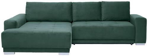 ECKSOFA inkl. Funktionen Dunkelgrün Flachgewebe  - Dunkelgrün/Silberfarben, Design, Holz/Textil (195/293cm) - Cantus