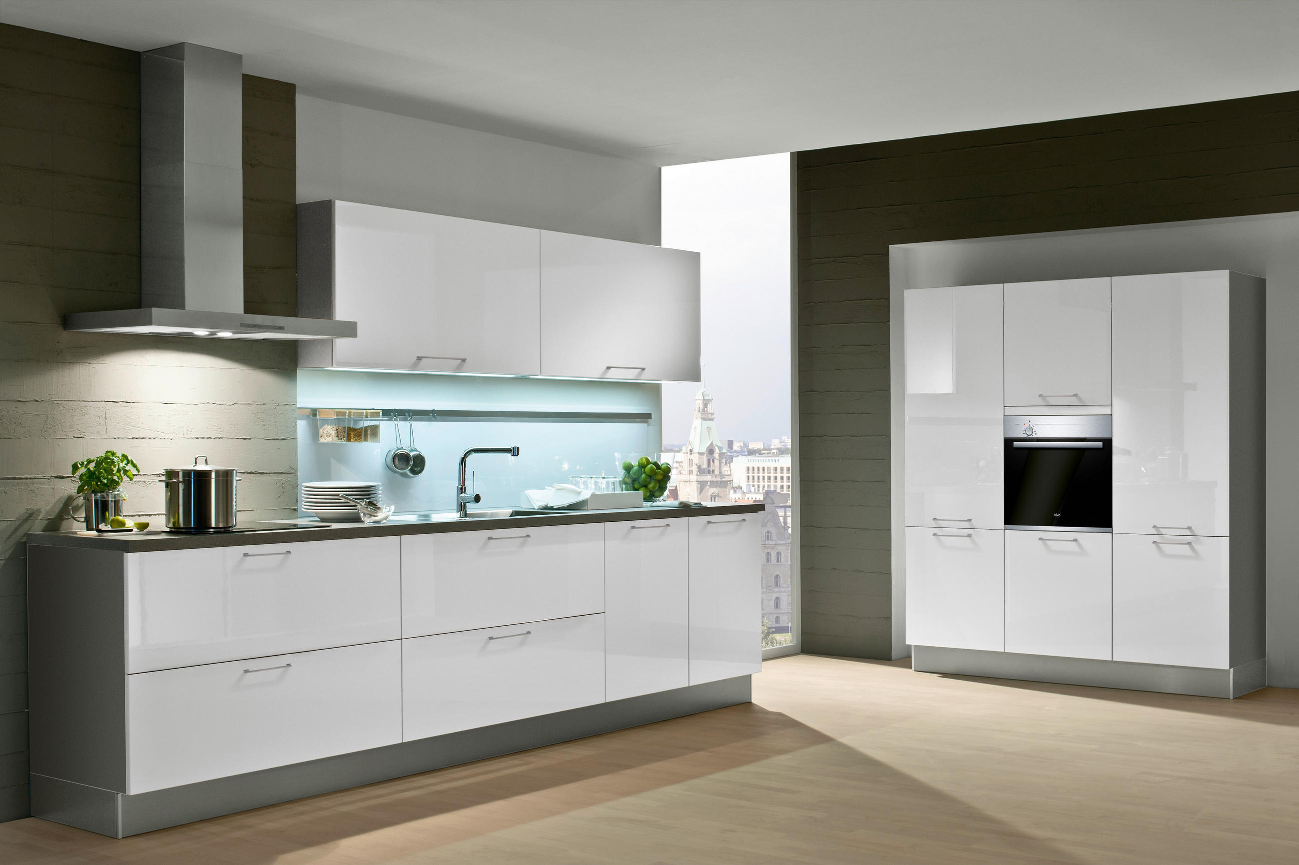 EINBAUKÜCHE  - Weiß, Design, Holzwerkstoff - Moderano