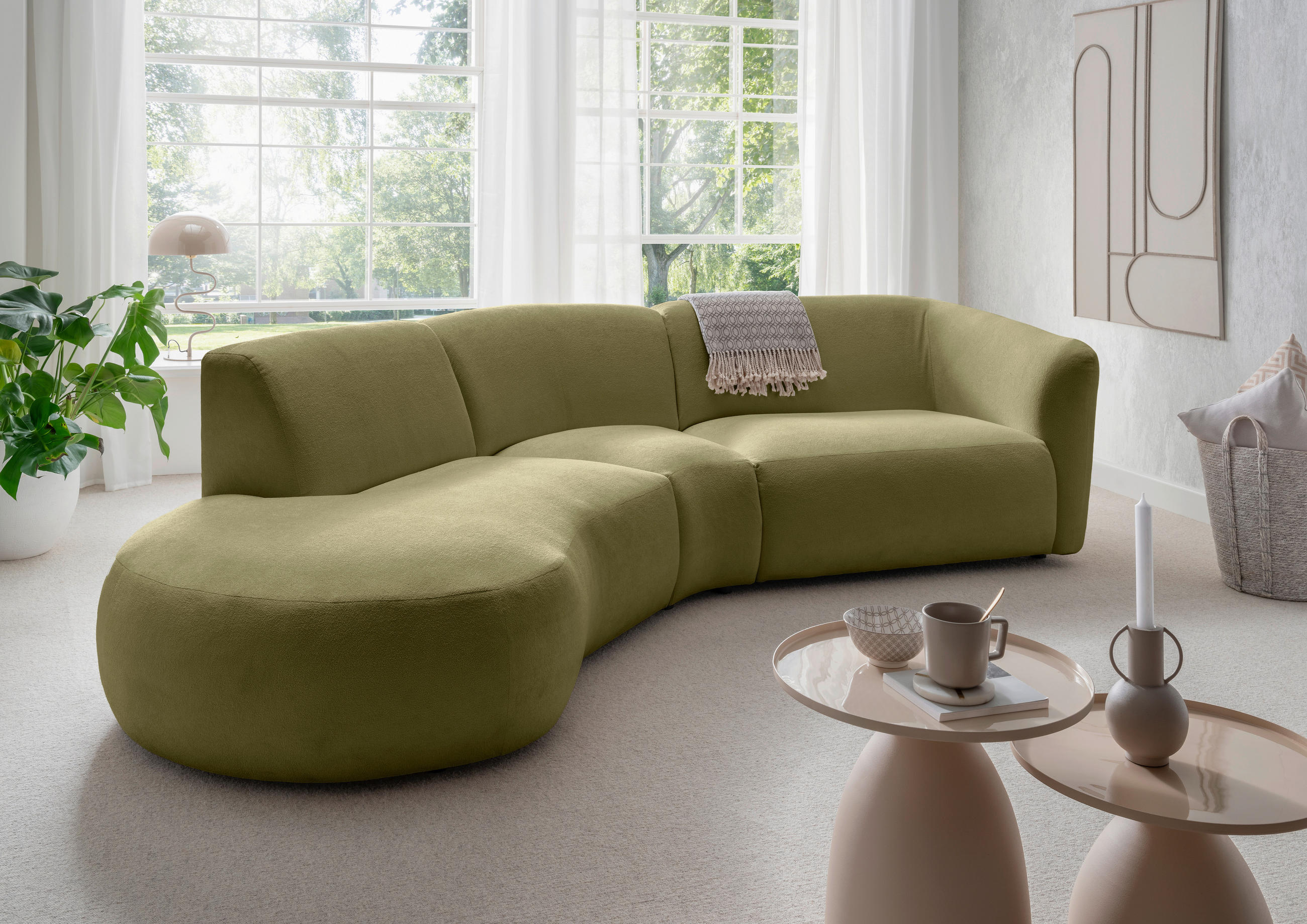 ECKSOFA in Mikrofaser Grün - Schwarz/Grün, Modern, Kunststoff/Textil (182/276cm) - Livetastic