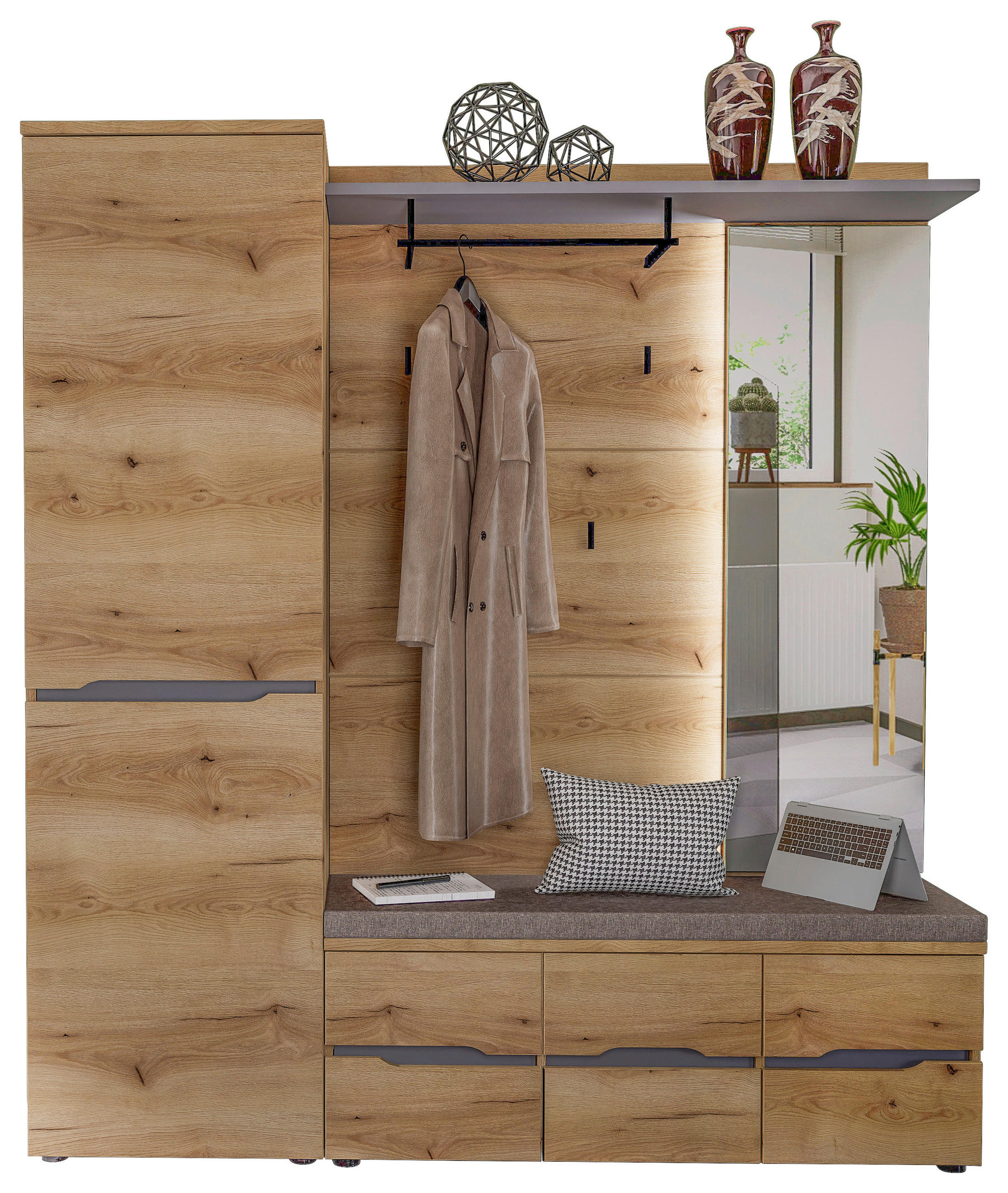 GARDEROBE 3-teilig  in 175/192/38 cm  - Eichefarben/Graphitfarben, KONVENTIONELL, Glas/Holzwerkstoff (175/192/38cm) - Xora