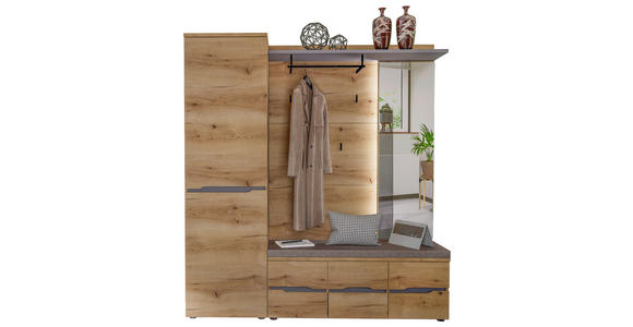 GARDEROBE 3-teilig  in 175/192/38 cm  - Eichefarben/Graphitfarben, KONVENTIONELL, Glas/Holzwerkstoff (175/192/38cm) - Xora