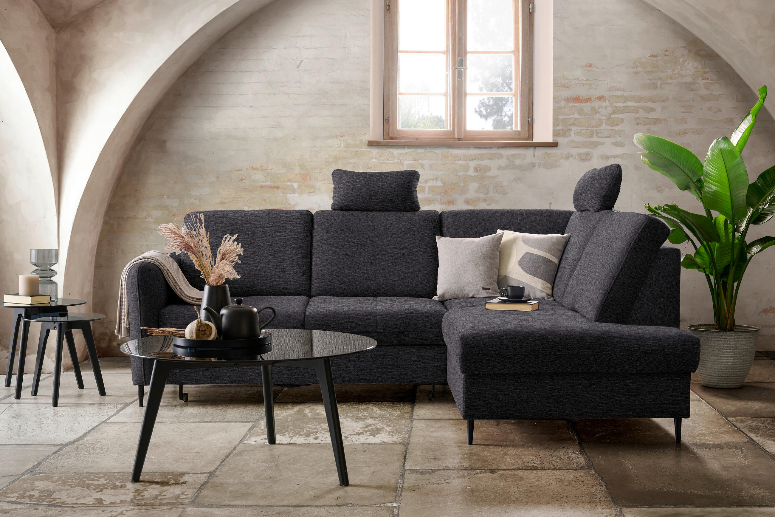ECKSOFA in Chenille Dunkelbraun  - Dunkelbraun/Schwarz, MODERN, Holz/Textil (241/184cm) - Carryhome
