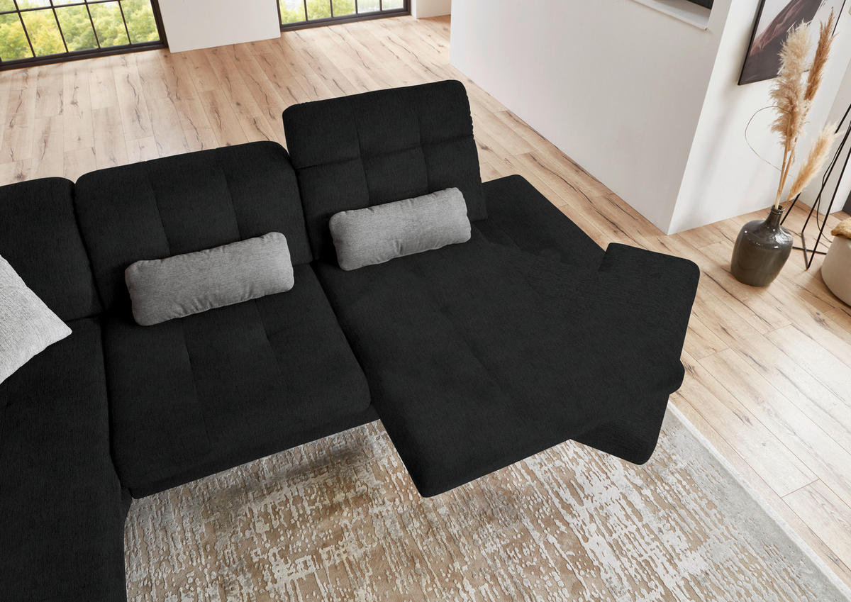 ECKSOFA in Flachgewebe Schwarz  - Schwarz, Design, Textil/Metall (190/309cm) - Beldomo Style