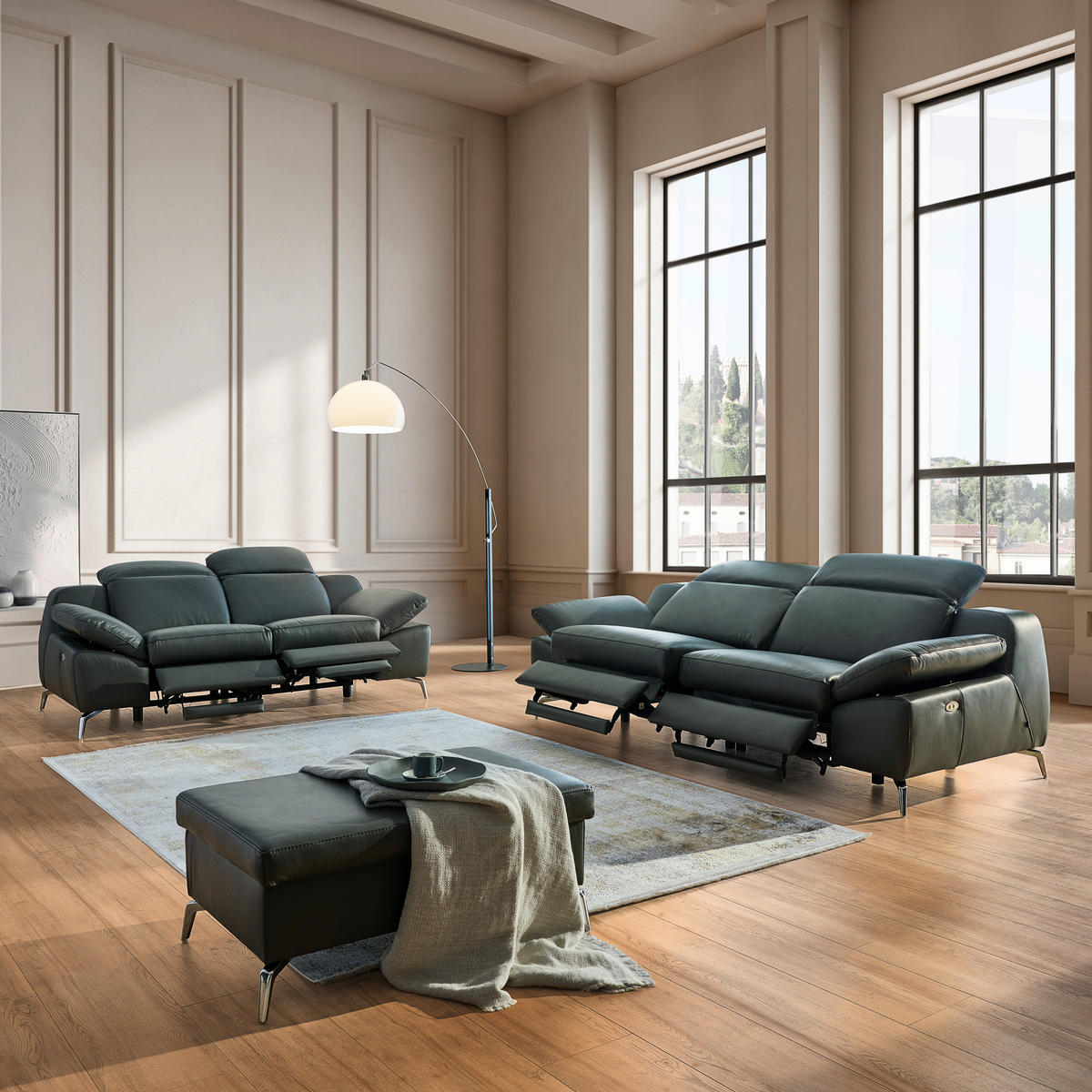 Relax Cautsch Sofa echt Leder mit großen passenden deals Beistellhocker