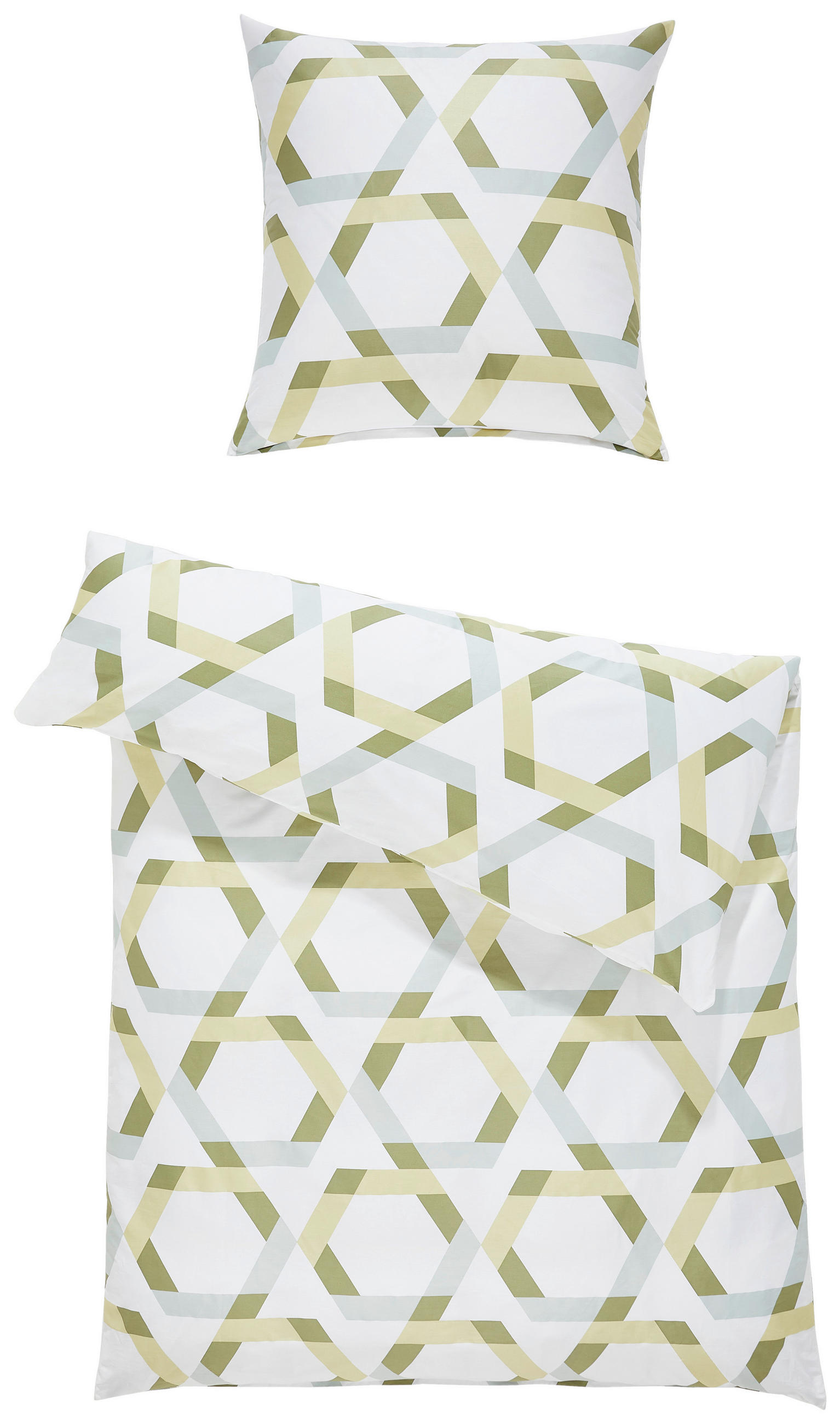 BETTWÄSCHE J.D. Makosatin 155/220 cm  - Weiß/Grün, KONVENTIONELL, Textil (155/220cm) - Janine