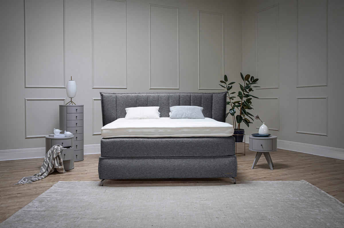 BOXSPRINGBETT 160/200 cm  in Grau  - Schwarz/Grau, KONVENTIONELL, Holz/Textil (160/200cm) - Sjöholm