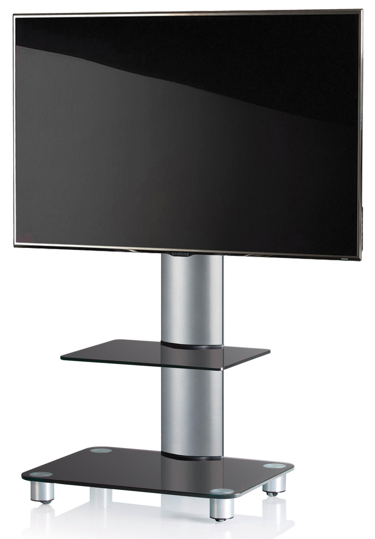 TV-RACK Metall, Glas Schwarz, Silberfarben  - Silberfarben/Schwarz, KONVENTIONELL, Glas/Metall (60/100/44cm) - MID.YOU
