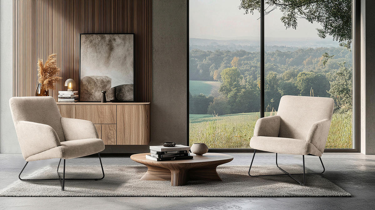 SESSEL Chenille Beige  - Beige/Schwarz, Design, Textil/Metall (67/87/74cm) - Livetastic