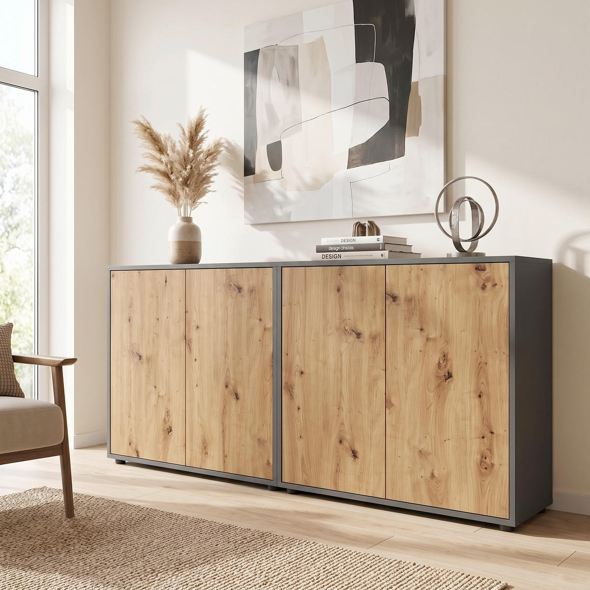 SIDEBOARD Mailand Set 2 158/73/33 cm  - Anthrazit/Schwarz, MODERN, Holzwerkstoff/Kunststoff (158/73/33cm) - MID.YOU