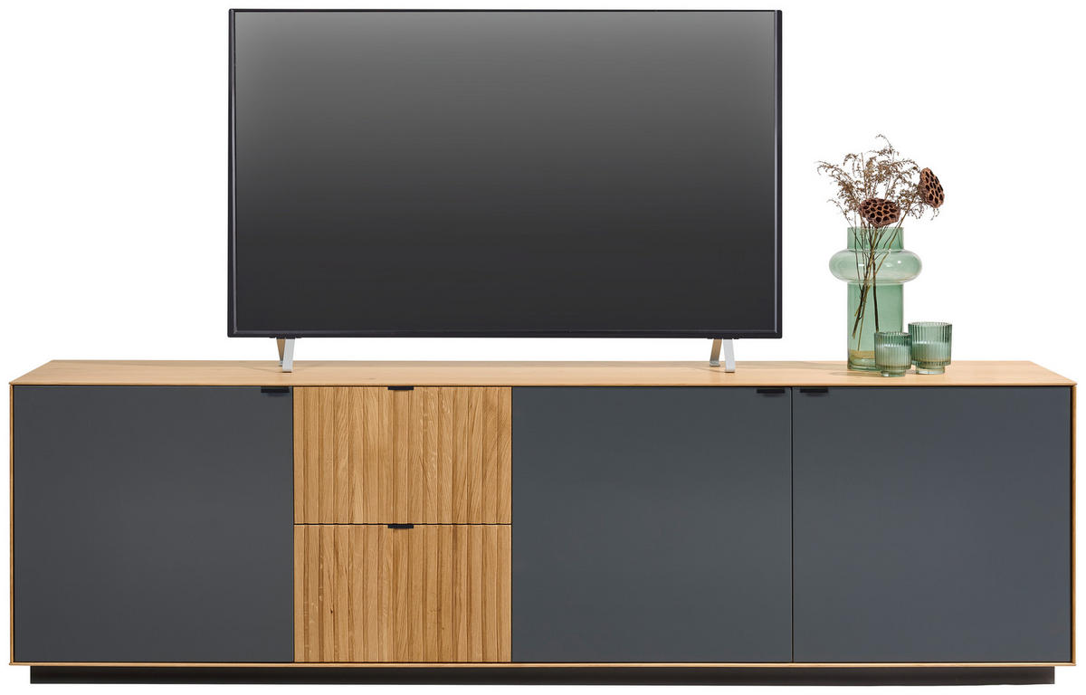 LOWBOARD Grau, Eichefarben  210/61,8/42 cm  - Eichefarben/Schwarz, Natur, Holz/Holzwerkstoff (210/61,8/42cm) - Linea Natura