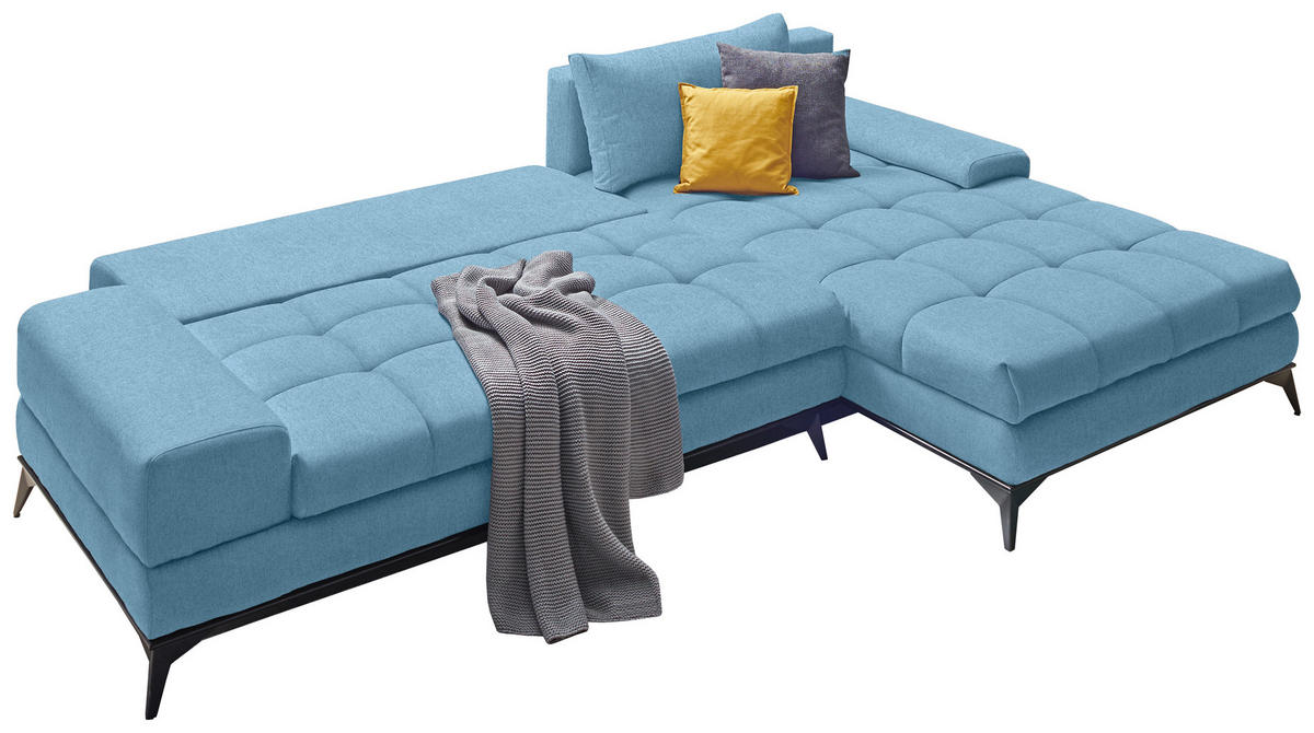 ECKSOFA Blau Webstoff  - Blau/Schwarz, Design, Textil/Metall (315/212cm) - Carryhome