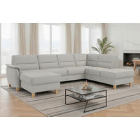 WOHNLANDSCHAFT PALMERA E Hellgrau Echtleder  - Eichefarben/Hellgrau, Basics, Leder/Holz (163/308/212cm) - Sit & More