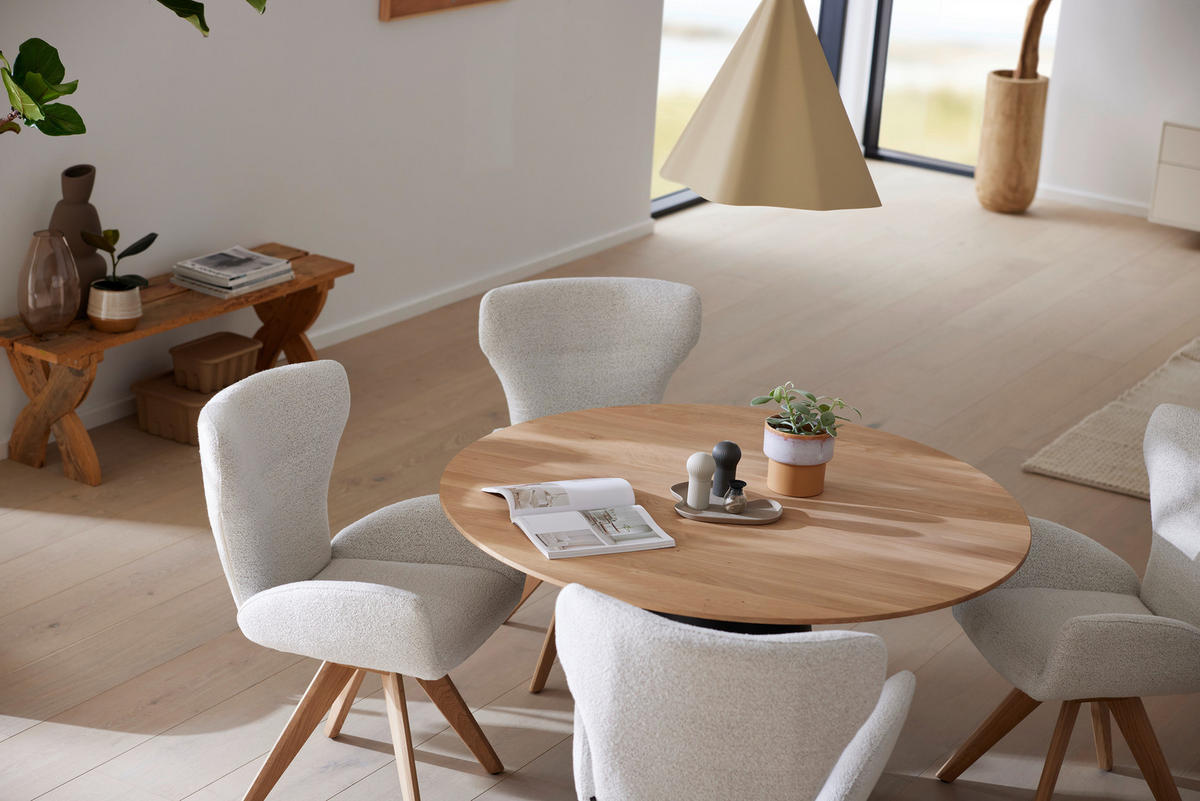 ESSTISCH 115/115/76 cm Echtholz  Holz in verschiedenen Größen erhältlich, Variantenauswahl, Gestellauswahl rund Schwarz, Eichefarben  - Eichefarben/Schwarz, Design, Holz/Metall (115/115/76cm) - Musterring