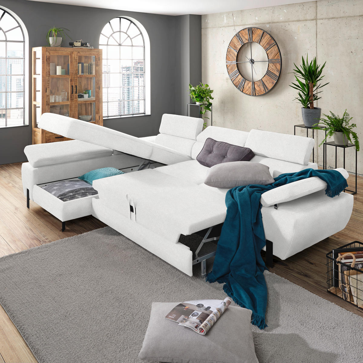 HÖRNSOFFA i vävt tyg cremefärgad  - svart/cremefärgad, Modern, metall/textil (93/90/277cm) - MID.YOU