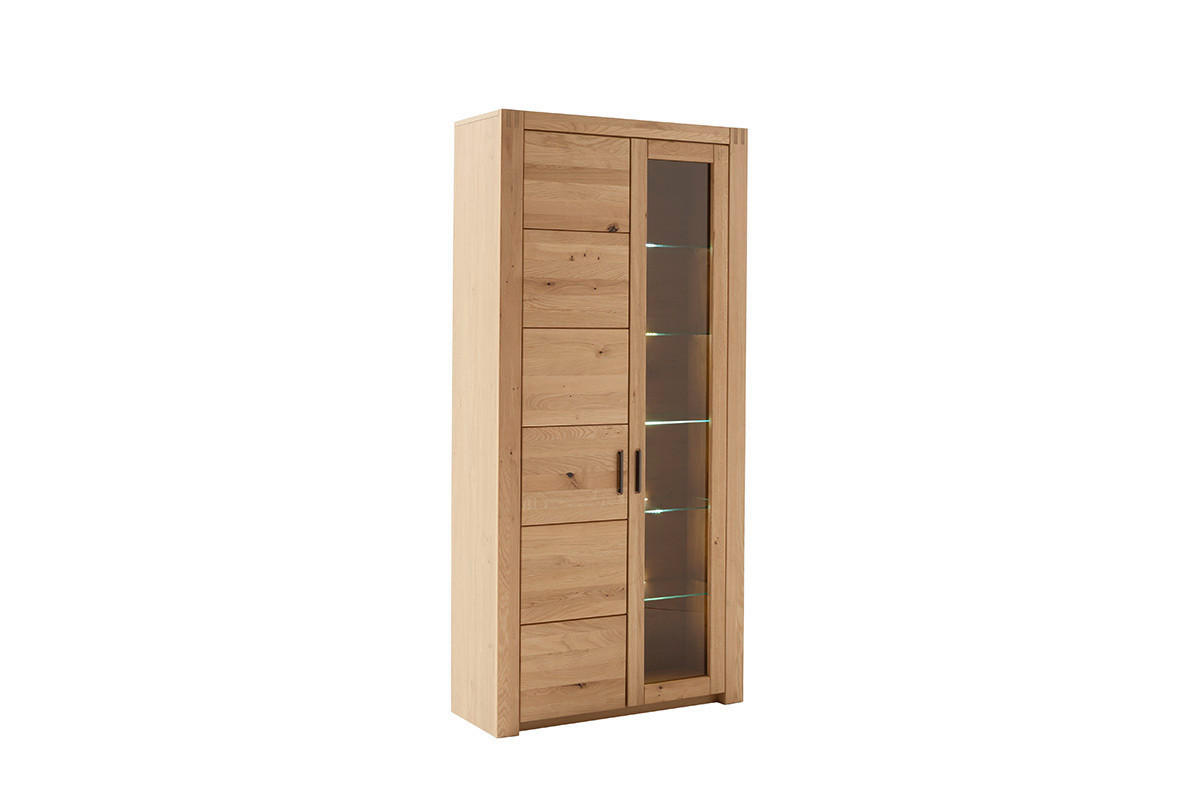 VITRINE in massiv Asteiche Eichefarben  - Eichefarben/Anthrazit, Design, Glas/Holz (97/203/37cm) - Livetastic