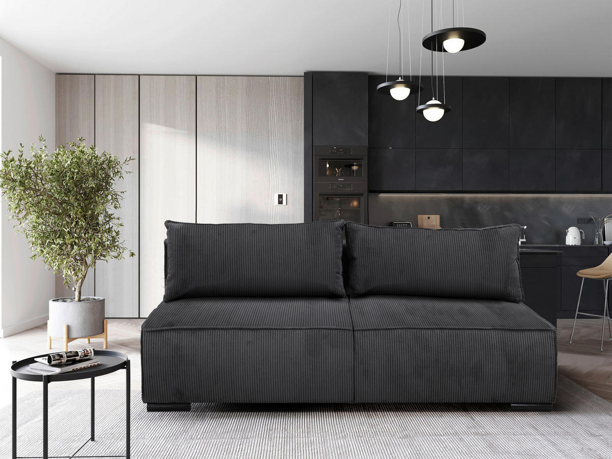 SCHLAFSOFA Struktur Dunkelgrau  - Dunkelgrau/Schwarz, Design, Kunststoff/Textil (202/90/99cm) - MID.YOU