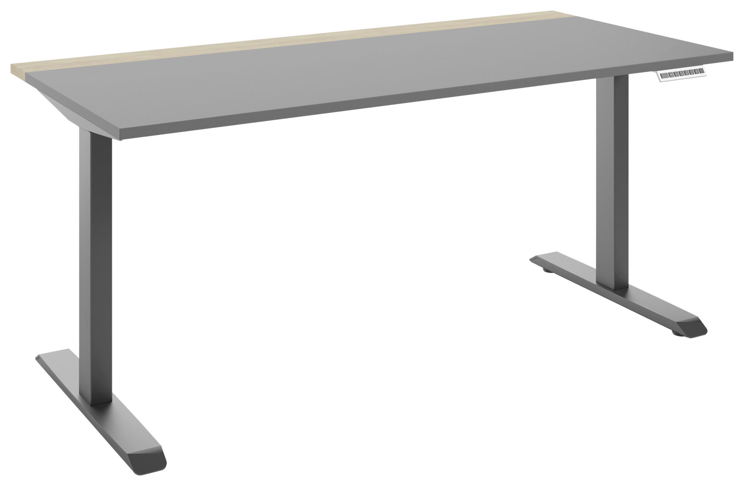 SCHREIBTISCH 160/75/72-122 cm Grau, Hickory elektrisch höhenverstellbar  - Anthrazit/Grau, MODERN, Holzwerkstoff/Metall (160/75/72-122cm) - Novel