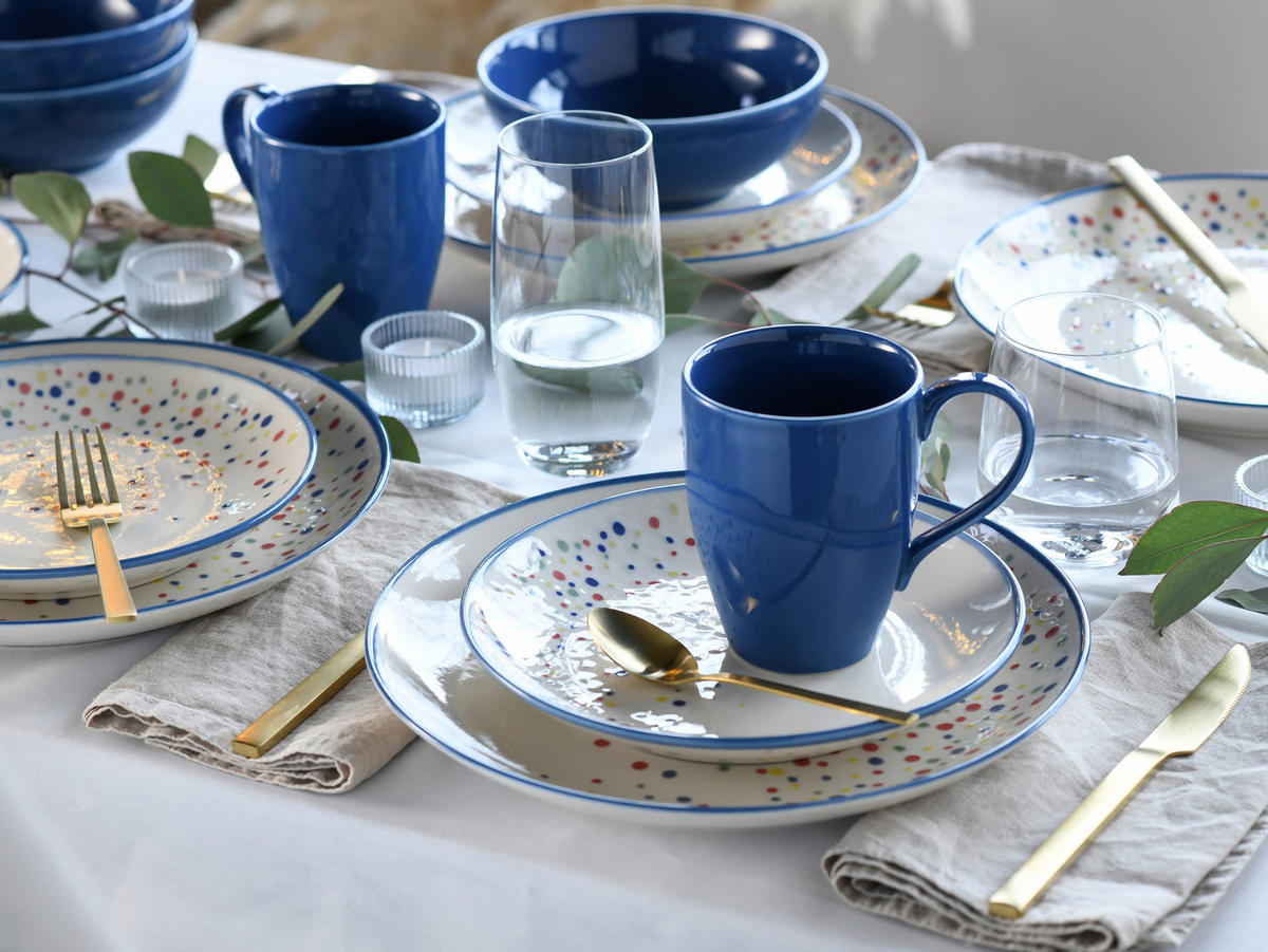 KOMBISERVICE Joy Blau-bunt 16-teilig  - Blau/Creme, Basics, Keramik - Creatable