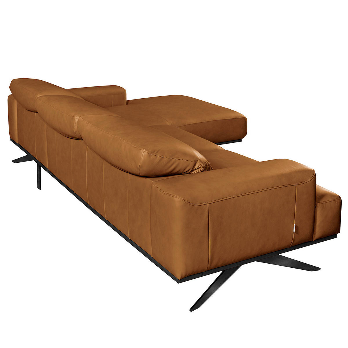 ECKSOFA Cognac Echtleder Rücken echt, Kopfteilverstellung  - Cognac/Schwarz, Design, Leder/Metall (295/187cm) - Livetastic