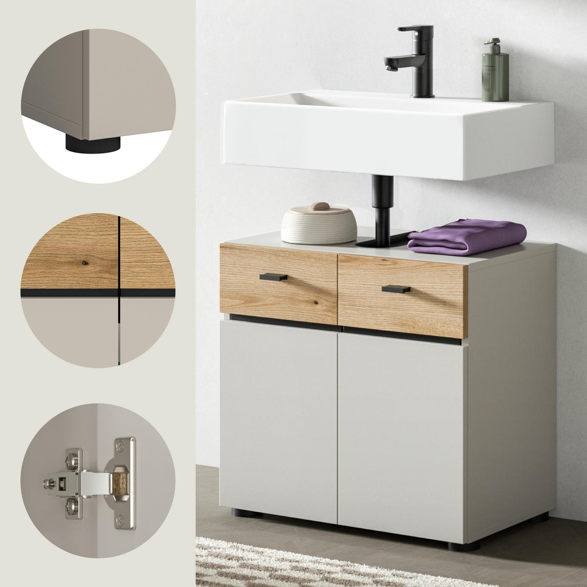 TVÄTTSTÄLLSUNDERSKÅP 60/56/35 cm  - svart/kashmir, Trend, trämaterial/plast (60/56/35cm) - MID.YOU