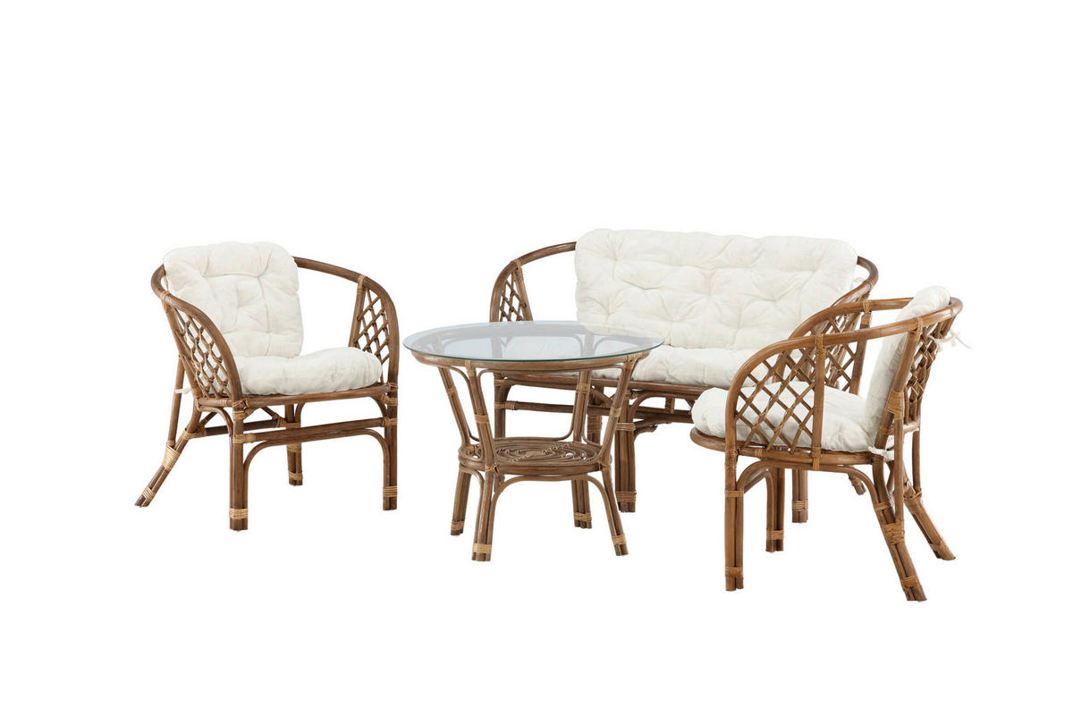 LOUNGEGARNITUR Rattan  - Creme/Naturfarben, MODERN, Holz/Textil (115/71/68cm) - Gardenson