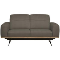 2-SITZER-SOFA in Echtleder Graubraun  - Graubraun/Schwarz, Design, Leder/Holz (174/76-97/102cm) - Novel