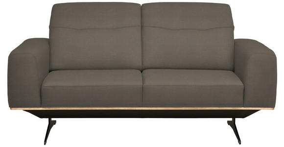 2-SITZER-SOFA in Leder Graubraun  - Graubraun/Schwarz, Design, Leder/Holz (174/76-97/102cm) - Novel