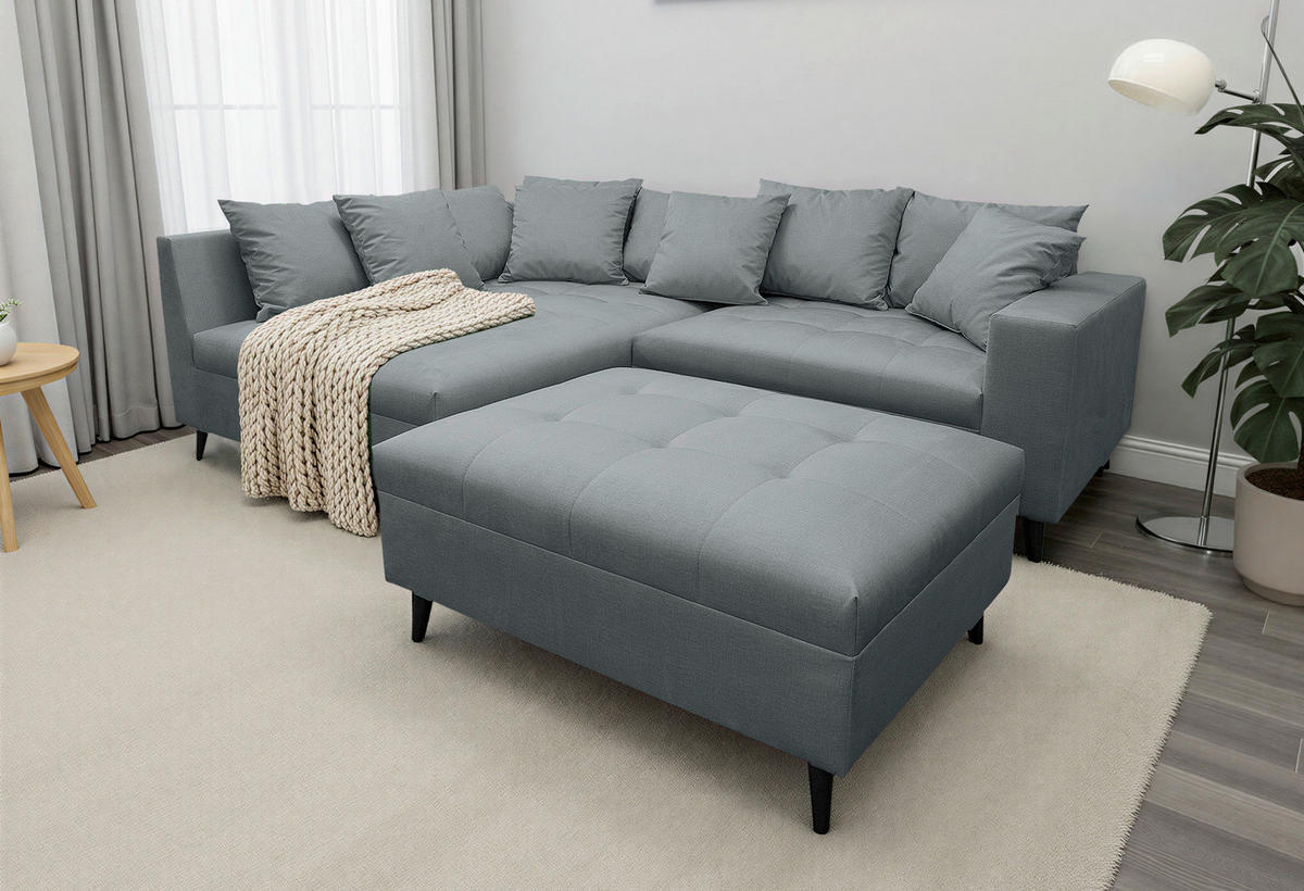 Ecksofa inkl. Hocker  in Mikrofaser Dunkelgrau  174/247 cm  - Dunkelgrau/Schwarz, Design, Holz/Textil (174/247cm) - MID.YOU