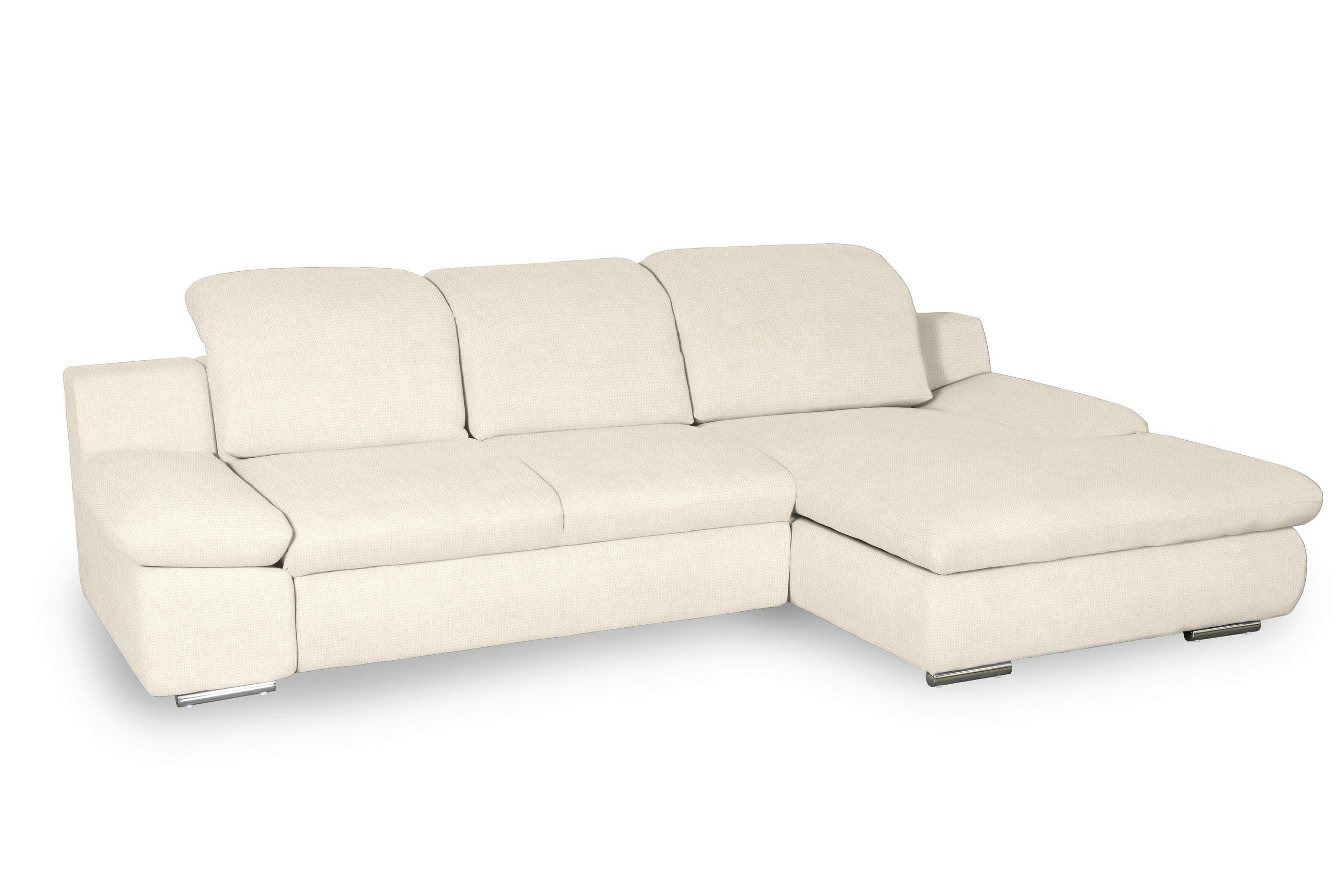 ECKSOFA Creme Chenille Rücken echt, Armteilverstellung, Kopfteilverstellung, Kopfstütze  - Chromfarben/Creme, Design, Textil/Metall (286/165cm) - Livetastic