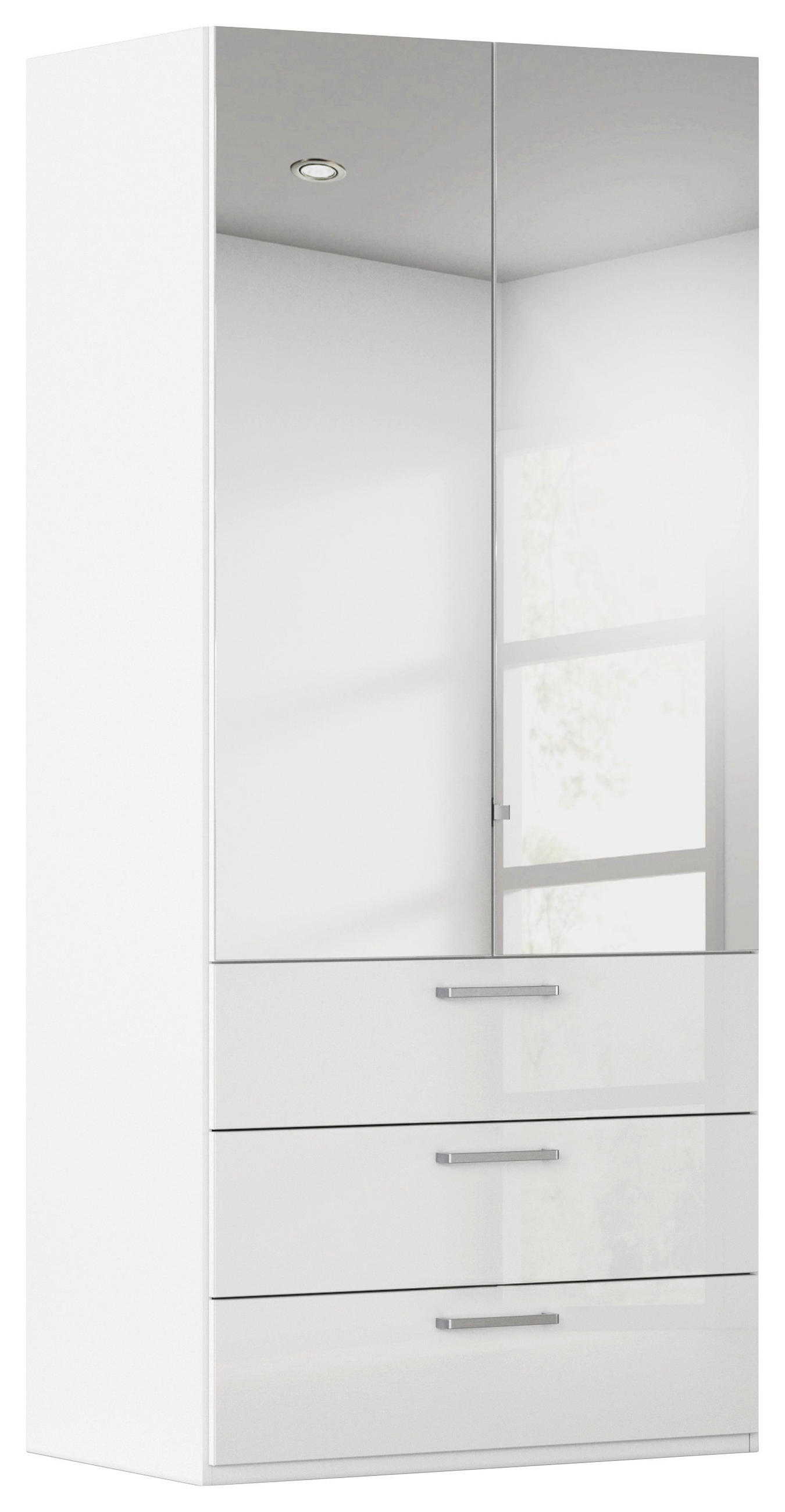 DREHTÜRENSCHRANK 101/235/61 cm,  in Weiß, Weiß Hochglanz, 2-türig  - Chromfarben/Edelstahlfarben, Basics, Glas/Holzwerkstoff (101/235/61cm) - Novel