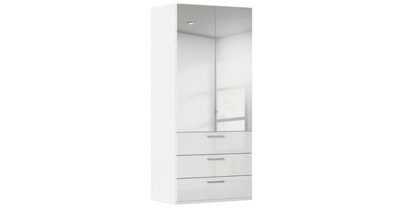 DREHTÜRENSCHRANK 101/223/61 cm,  in Weiß, Weiß Hochglanz, 2-türig  - Chromfarben/Edelstahlfarben, Basics, Glas/Holzwerkstoff (101/223/61cm) - Novel