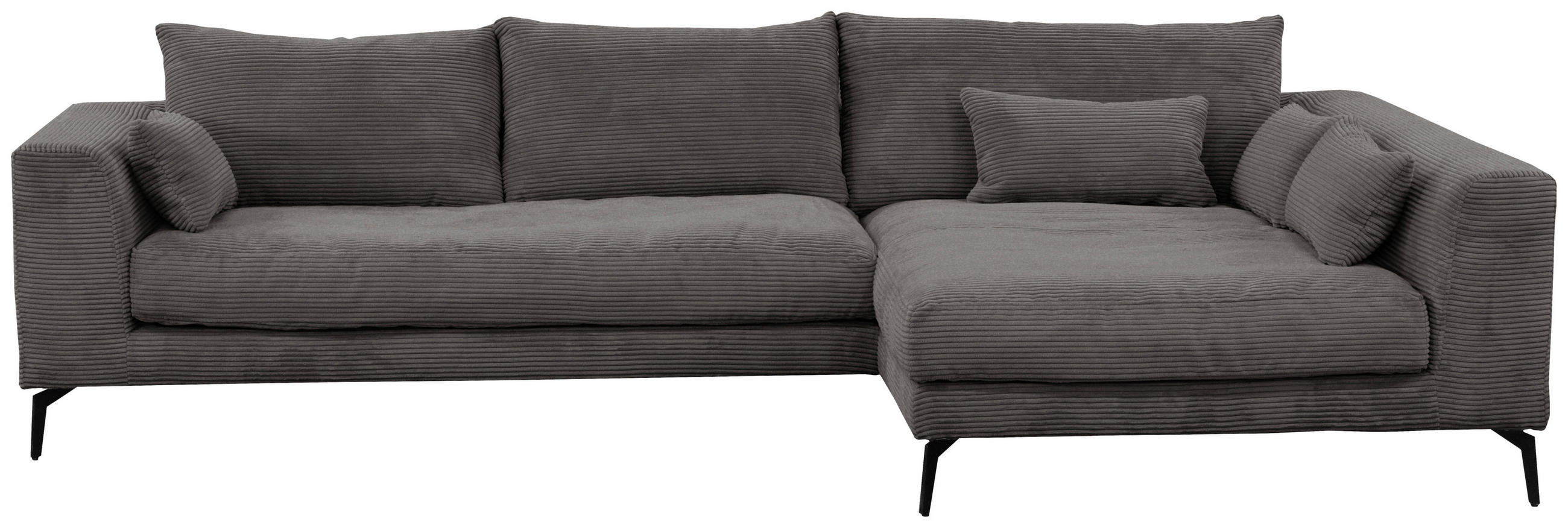 ECKSOFA Grau Cord  - Schwarz/Grau, Design, Textil/Metall (313/172cm) - Livetastic