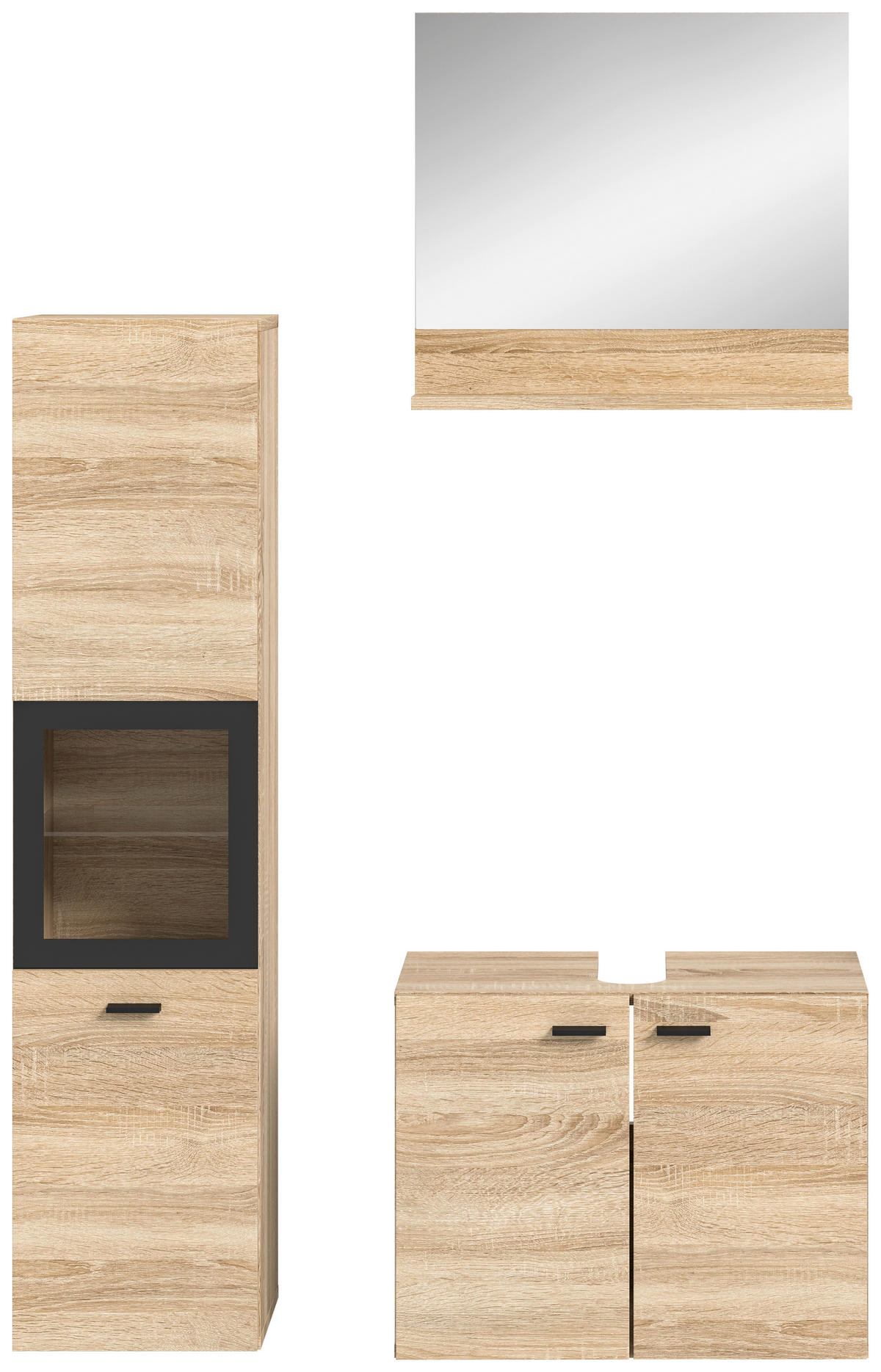 BADEZIMMER 3-teilig  in 87 cm  - Schwarz/Sonoma Eiche, MODERN, Glas/Holzwerkstoff (87cm) - MID.YOU