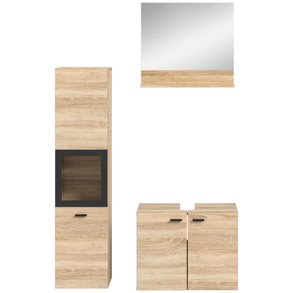 Thumbnail - Mid.you Badezimmer, Sonoma Eiche, Kunststoff, 3-teilig, 3 Fächer, 87 cm, FSC Mix, hängend, stehend, Spiegel mit Ablage, ...