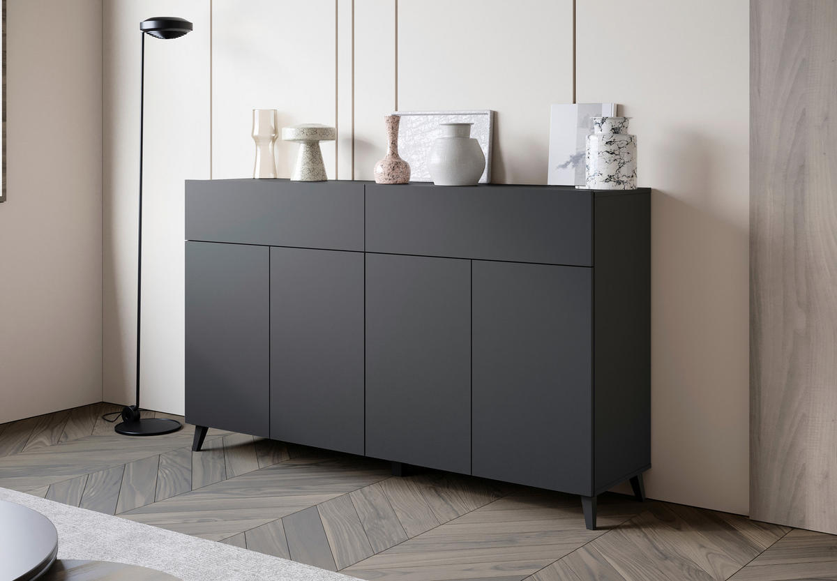 SIDEBOARD  160/95,4/39 cm 2 Schublade(n)  - Schwarz, Design, Holzwerkstoff/Kunststoff (160/95,4/39cm) - P & B
