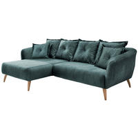 ECKSOFA Blau Velours  - Blau/Buchefarben, MODERN, Holz/Textil (162/277cm) - Livetastic