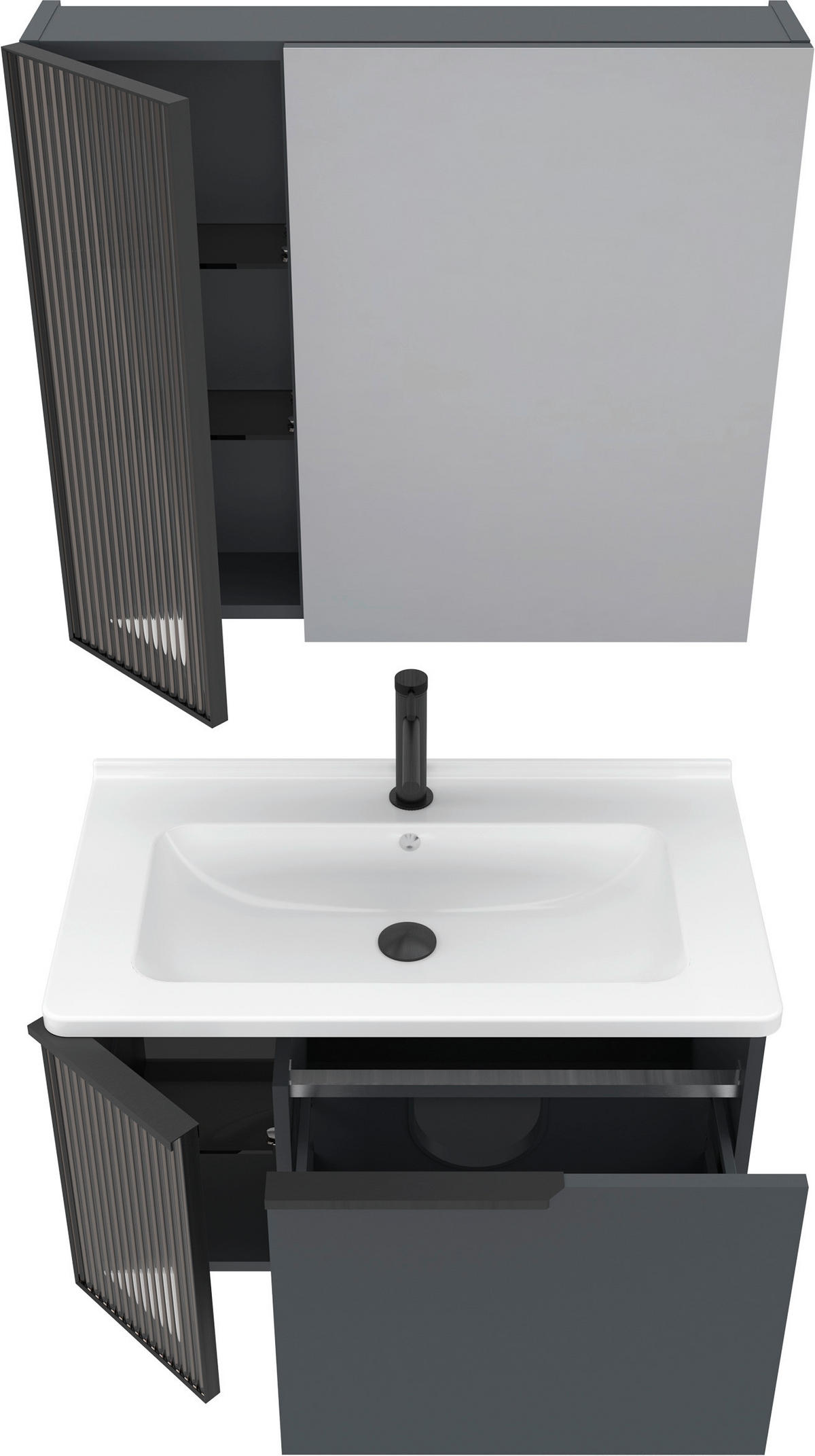 BADEZIMMER 3-teilig  in  - Weiß Hochglanz/Anthrazit, MODERN, Glas/Keramik (80/114/45cm) - MID.YOU