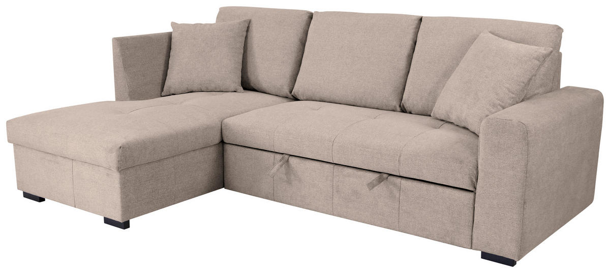 ECKSOFA LUKAS Hellbraun Struktur Zierkissen, Bettkasten  - Hellbraun, Trend, Textil (158/239cm) - P & B
