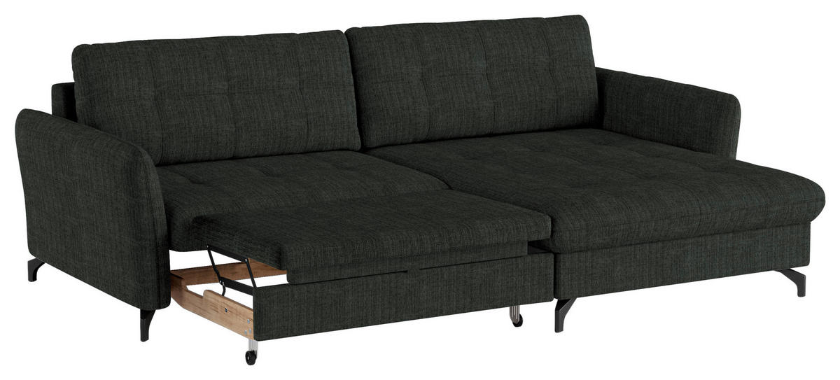 ECKSOFA Anthrazit Flachgewebe, Leinenoptik  - Anthrazit/Schwarz, Design, Textil/Metall (242/170cm) - Xora