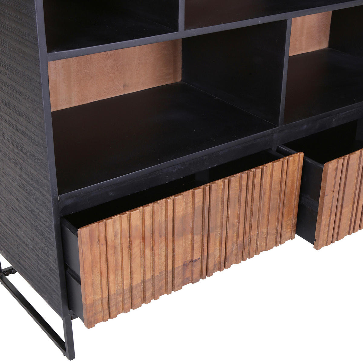 REGAL Mangoholz furniert, massiv Braun, Naturfarben, Schwarz  - Schwarz/Braun, LIFESTYLE, Holz/Metall (120/150/40cm) - Landscape