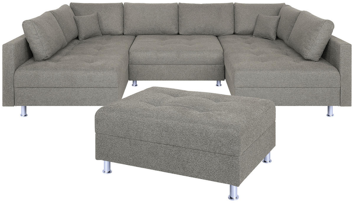 WOHNLANDSCHAFT Taupe Webstoff  - Taupe/Chromfarben, Design, Textil (192/308/192cm) - P & B