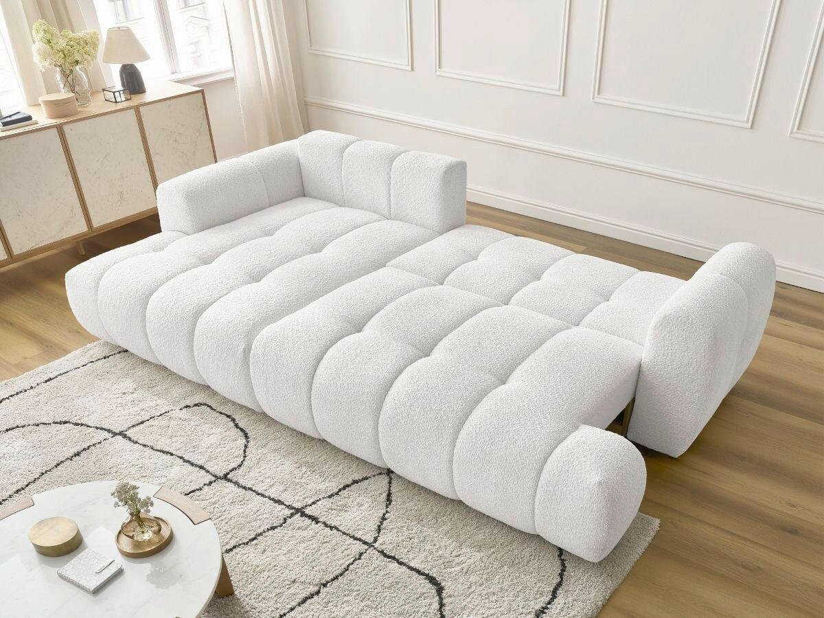 ECKSCHLAFSOFA FUJI Bouclé Weiß  inkl.  - Schwarz/Weiß, MODERN, Kunststoff/Textil (292/160cm)