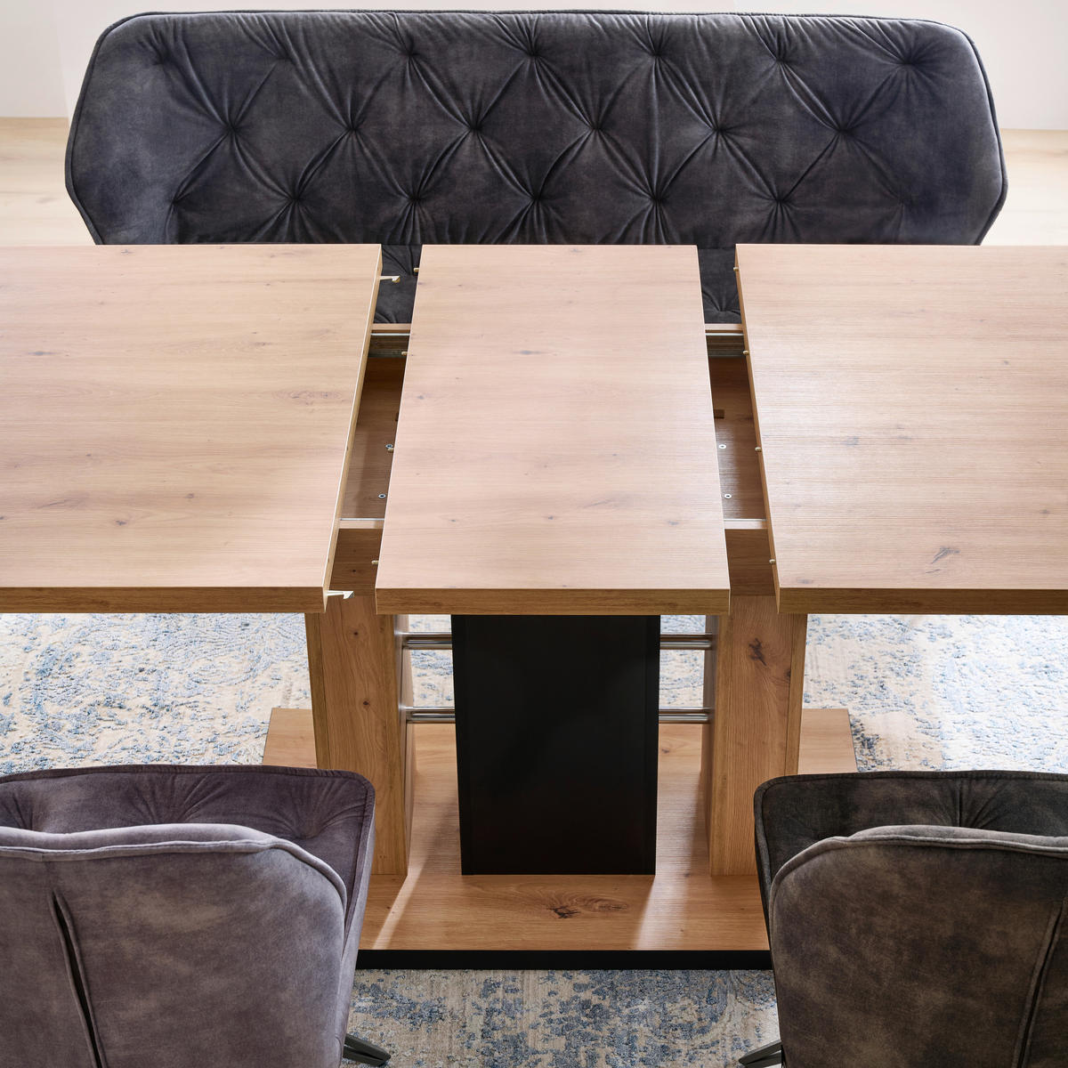 ESSTISCH 140-180/90/75 cm Nachbildung  Holzwerkstoff ausziehbar rechteckig Schwarz, Eiche Artisan  - Schwarz/Eiche Artisan, Konventionell, Holzwerkstoff (140-180/90/75cm) - Carryhome