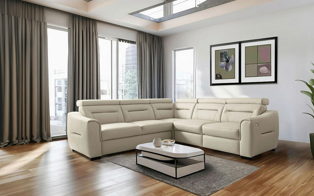 ECKSOFA Lederlook Echtleder Creme  - Wengefarben/Creme, Design, Leder/Holz (260/260cm) - Celina Home