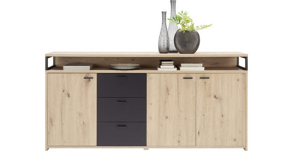 SIDEBOARD 177,5/88/38 cm  - Eichefarben/Schwarz, KONVENTIONELL, Holzwerkstoff/Kunststoff (177,5/88/38cm) - Xora