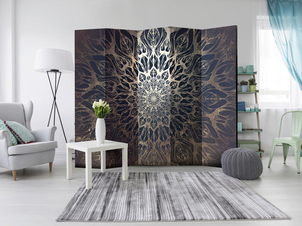 SKÄRMVÄGG  i trä, plast, textil  brun, mörkblå  - brun/mörkblå, Basics, trä/textil (225/172/3cm) - artgeist